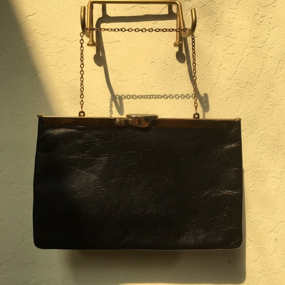 Vintage Etro Upcycled Black Leather Handbag Gold Painted Bird - Picture 2 of 9